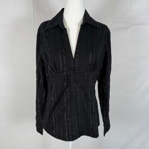 No Boundaries Black Metallic Casual Pinstripe Hook & Eye Blouse Juniors M (7/8)